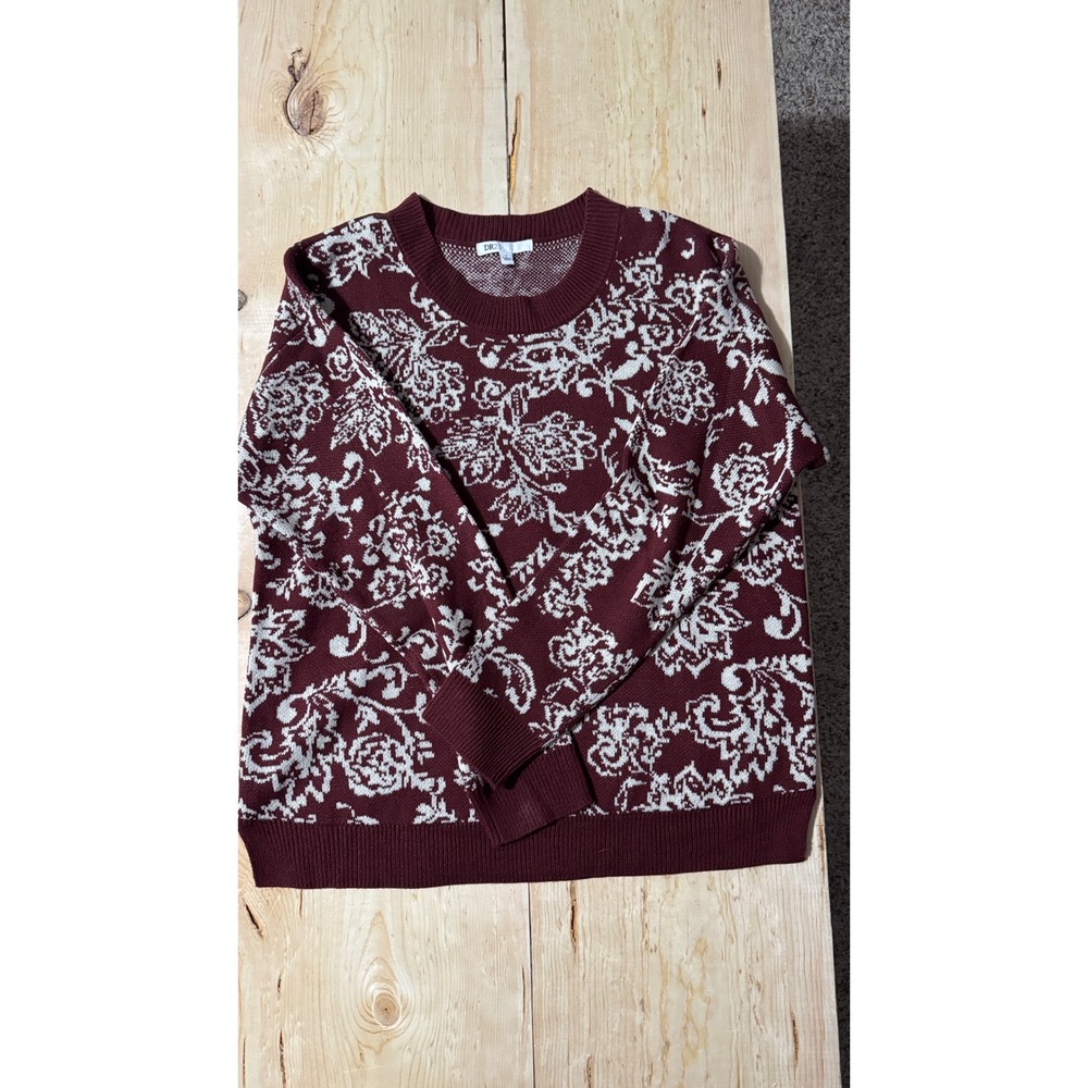 DR2 by Daniel Rainn Burgundy Floral Crewneck Sweater‎ Womens Large